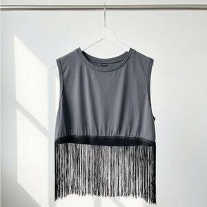 SHEIN Charcoal Fringe Tank Top